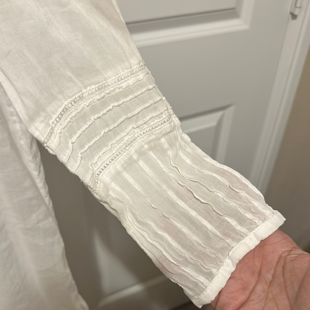 Zara White Pleated Puff Sleeve Dress size Large box 5 - Picture 3 of 11
